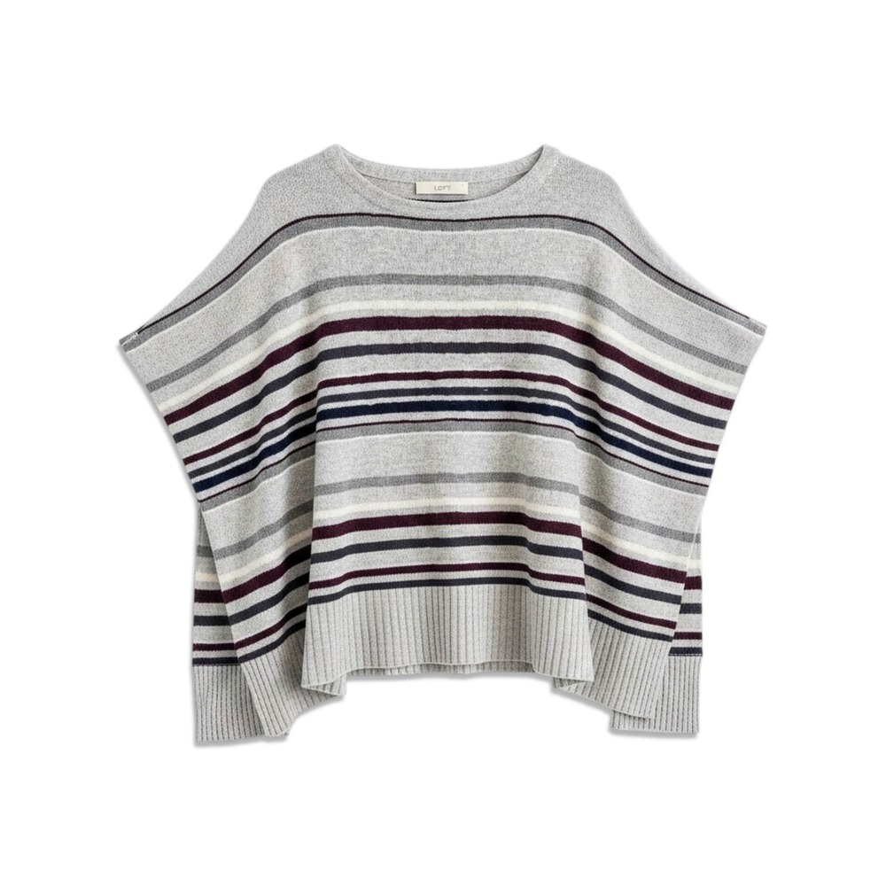 Loft Sweater Poncho Womens XS/S Gray Striped Oversized Knit Pullover Top Boho‎